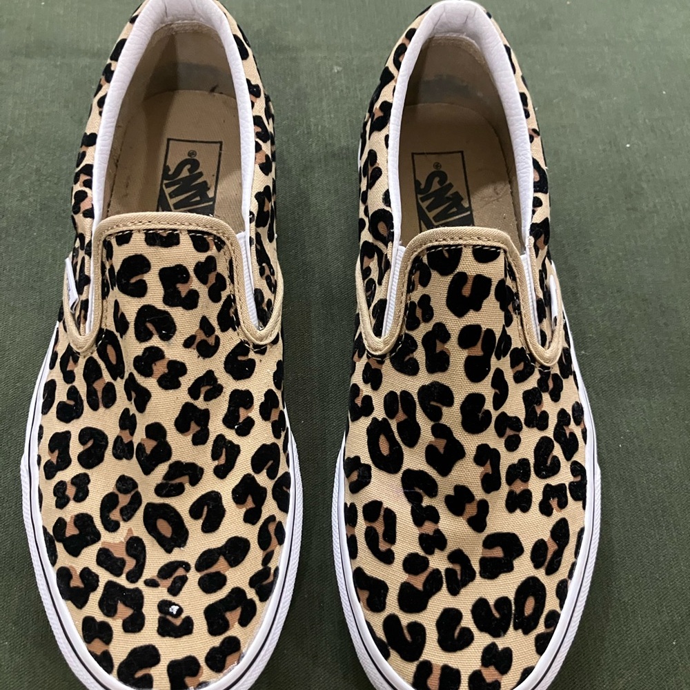 Vans Kids Tan and Black Leopard Slip-On Sneakers
